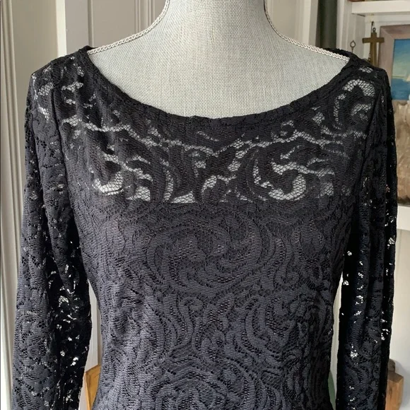 Cache lace top black long sleeve stretchy Victorian steampunk - Picture 9 of 14